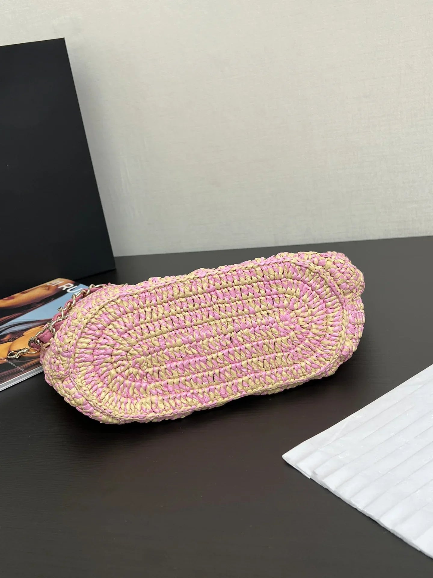 Raphia Woven Bag Fashion 2024 Women Hollowed Out Raphia Woven Beach Chain Shoulder Bag Crossbody Bag Handbag