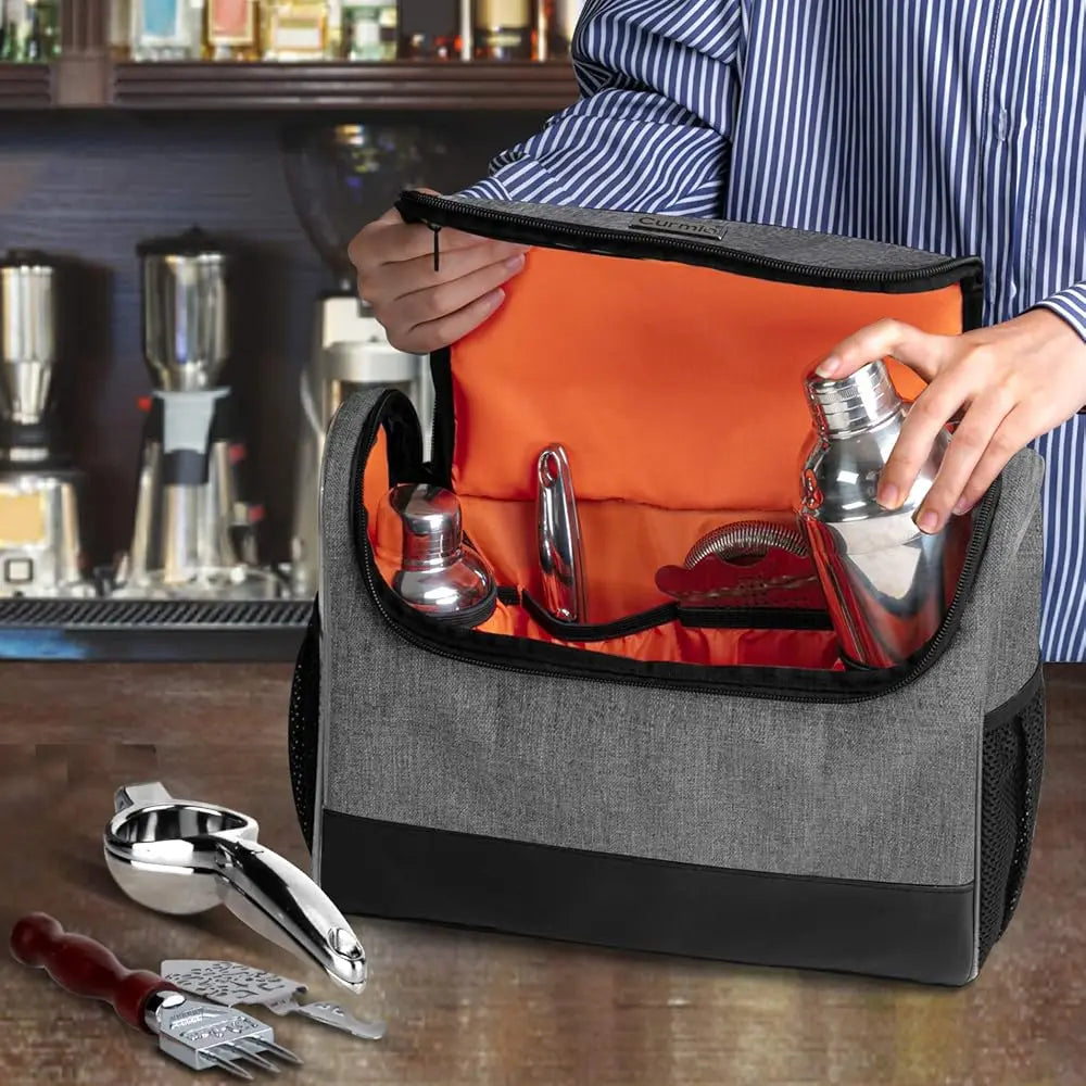Bartender Kit Bag, Portable Travel Carrying Bag With Rubber Handle For Bar Tools Set, For Home Indoor Outdoor Patio Party, Gray