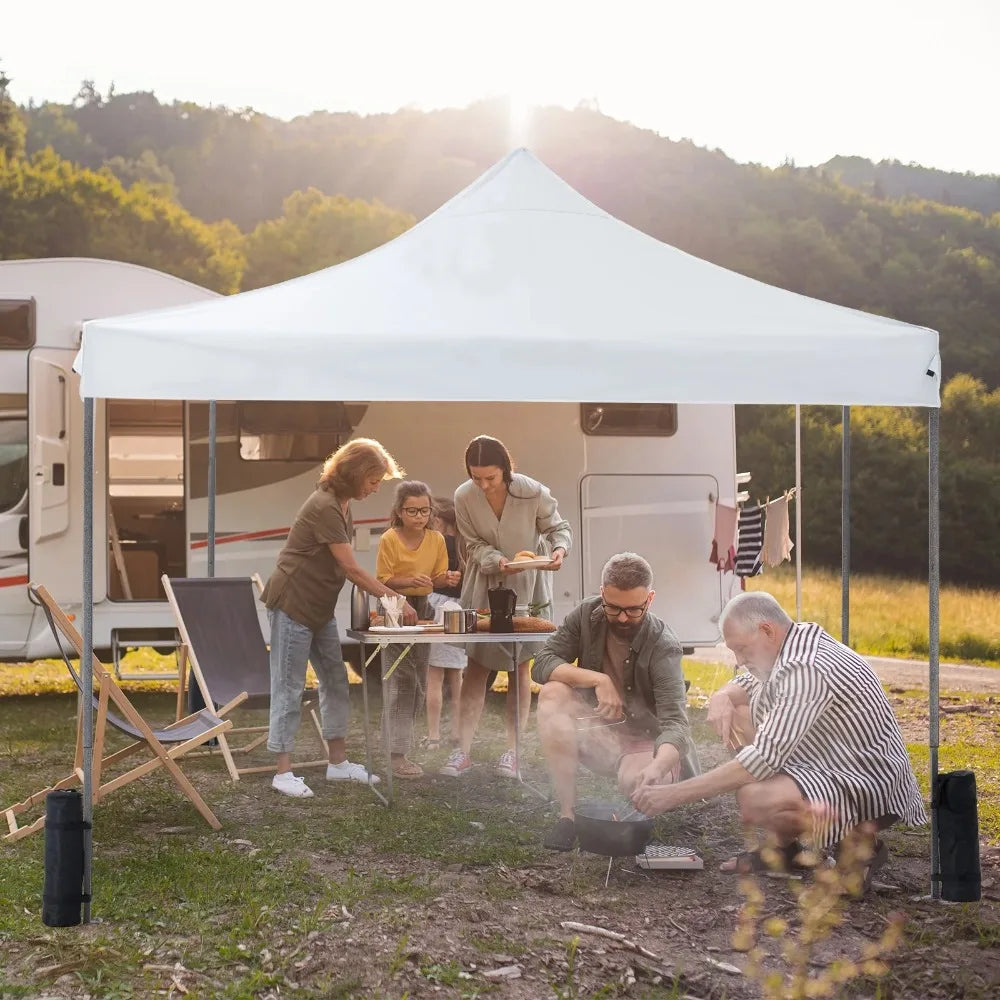 10x10 FT Pop Up Canopy Tent with Slant Legs and Carrying Bag, Easy Setup Outdoor Shelter for Patio, Garden, Beach, Bright White