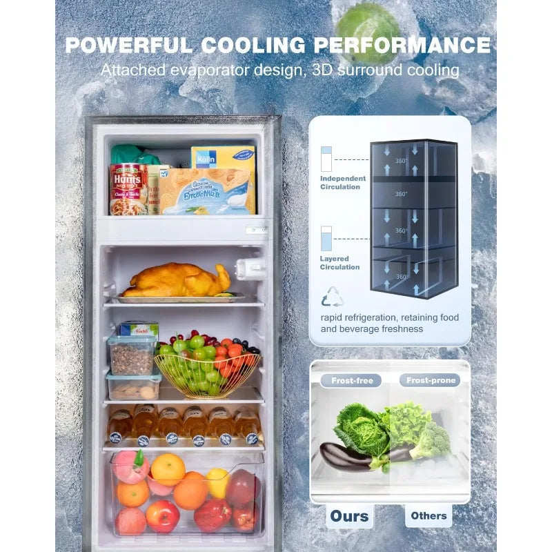 Double Door Refrigerator with Freezer, 4.5 Cu.Ft, Small Fridge with Freezer, 7 Settings Temperature Adjustable,Mini Refrigerator
