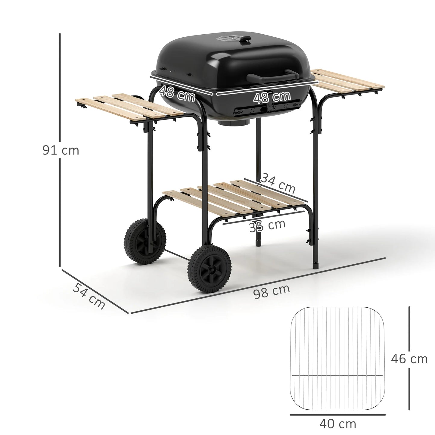 Outsunny Charcoal Barbecue Grill Portable BBQ Grill with 1840 cm² Cooking Area, 3 Shelves, Adjustable Vent, Lockable Lid