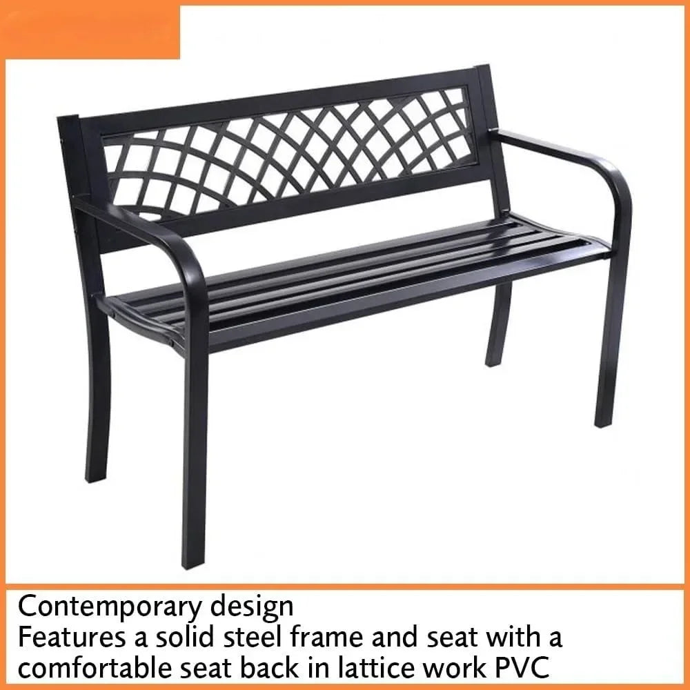 3-Seater Metal Garden Bench with Comfortable PVC Lattice Seat Back,  Garden Furniture with Solid Steel Frame