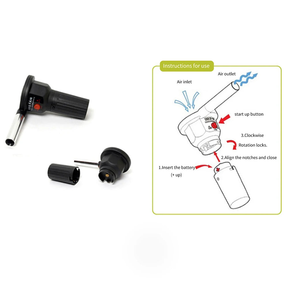 Outdoor Fan Air Blower Handheld Electric Blower Fan Grill Accessories Aluminum Alloy Kitchen Tool for Picnic Camping Cooking