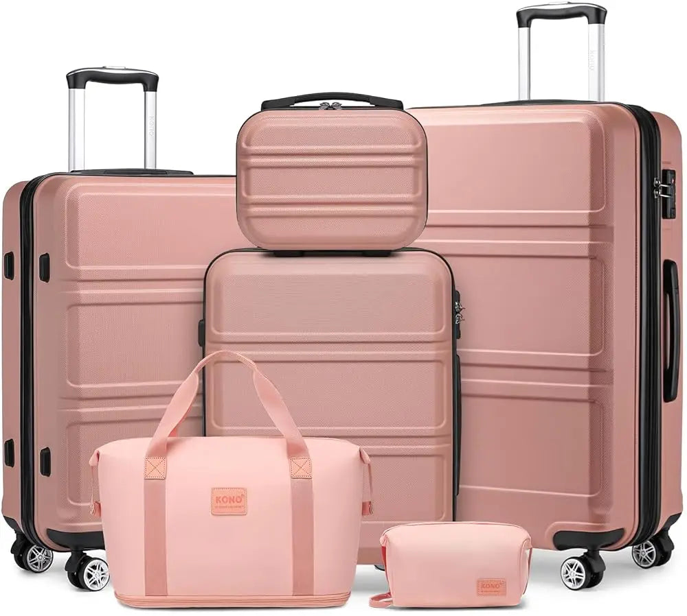 Kono Luxury 6-Piece Luggage Collection - Hardshell Suitcases + Duffel & Cosmetic Case, 20/24/28" Sizes
