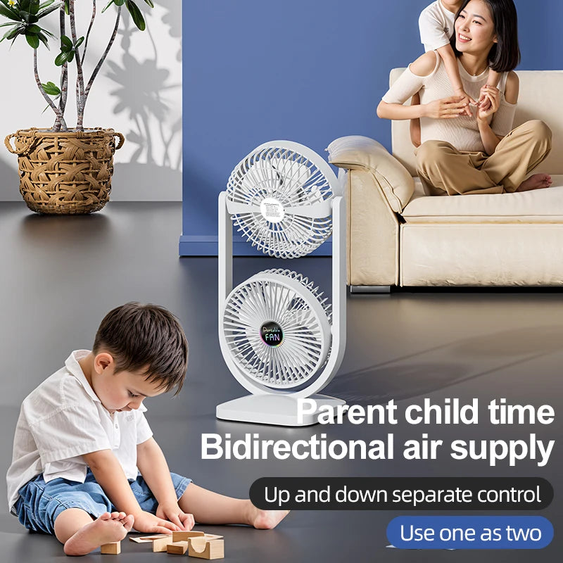 2 - in - 1 Double - Headed Fan: Ideal for Indoor & Outdoor, Separate Up - Down Control, Bidirectional Cooling