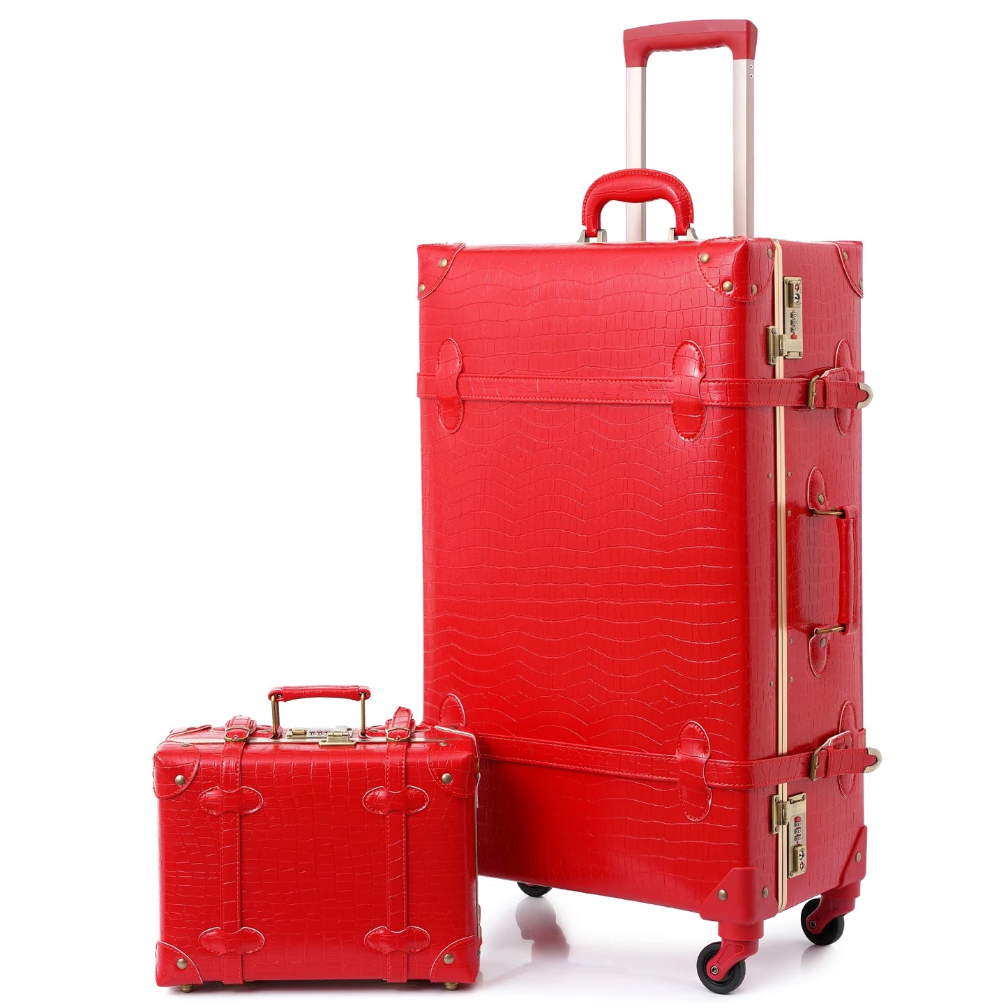 urecity Vintage Luggage Set 2 Piece Retro Trolley Luggage Bag Travel Luggage set with Spinner Wheels, TSA Lock and Handbag
