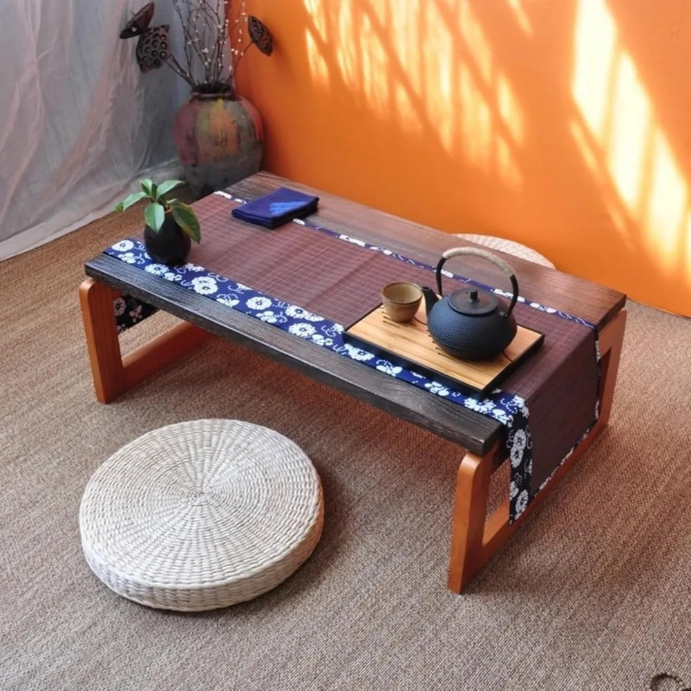 Foldable Coffee Table Portable Low Picnic Table Wooden Folding Tea/Snack Breakfast Serving Table Camping Table Floor Table