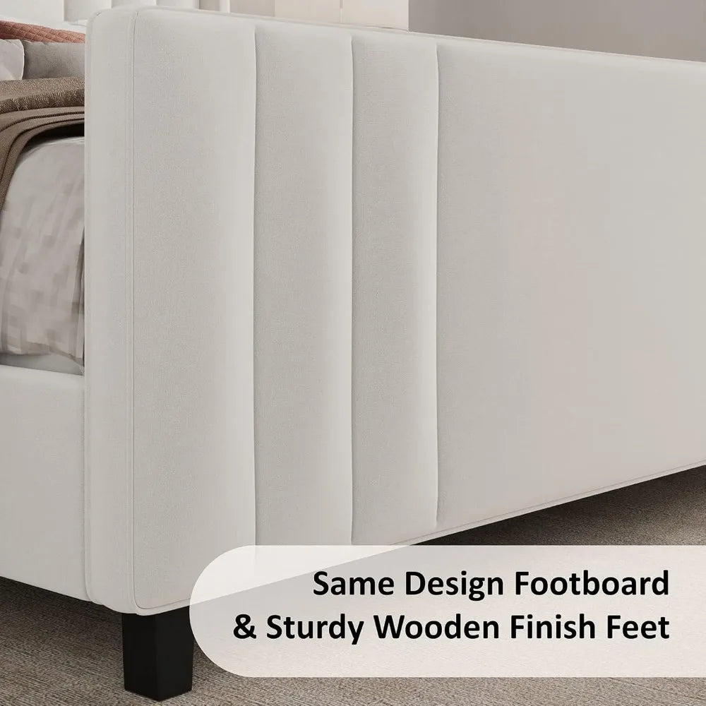 Albott Queen Size Platform Bed Frame, Upholstered Bed with Vertical Channel Tufted Wingback Headboard & Footboard, Premium Velve