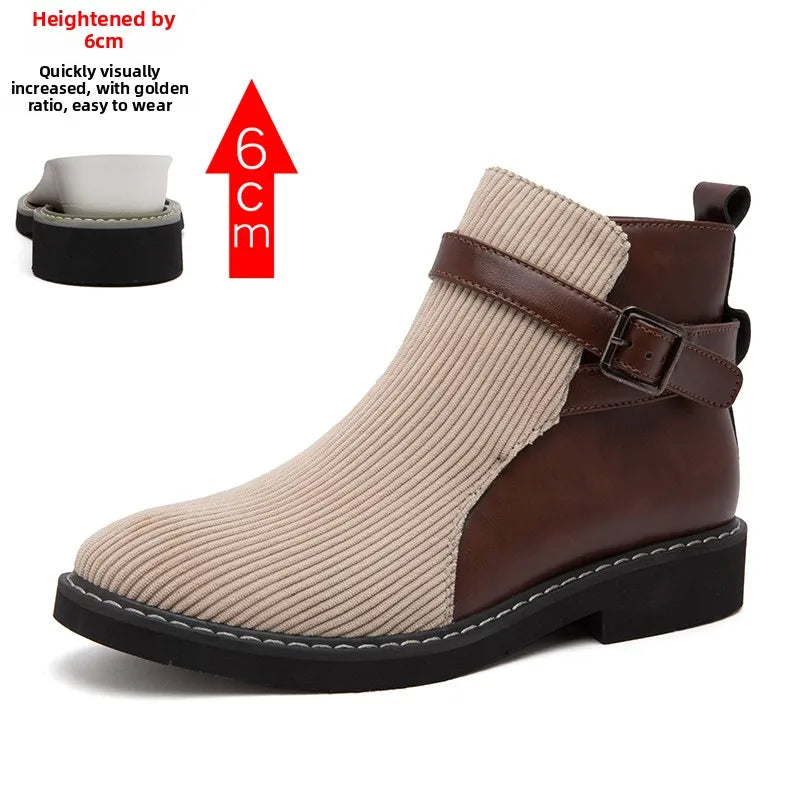 High-top Chelsea Boots, Multi-color Belt Buckle Men's Boots, Pointed-toe Large-sized Retro British Style Men's Boots