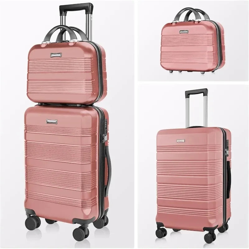 Carry On Luggage 22x14x9 Airline Approved, Hard Case Luggage Sets 2 Piece, PC+ABS Small Luggage Suitcase with TSA Lock & Spinner
