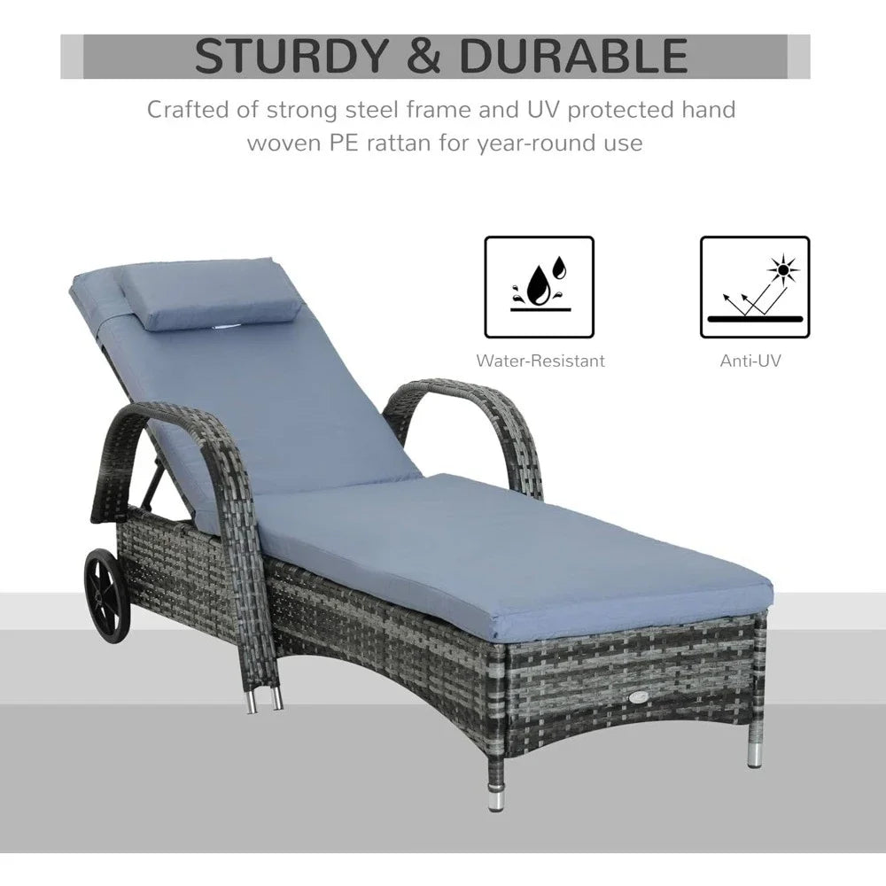 2PC Rattan Sun Lounger Recliner Bed Reclining Chair Patio Garden Outdoor Wicker Weave Adjustable Headrest