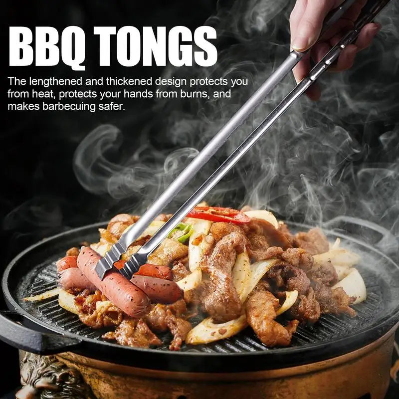 Grilling Tongs For Outdoor Grill Heavy Duty Thickened Long Metal Tongs Ergonomic Kitchen Gadget For Food Meat Sausage Fish