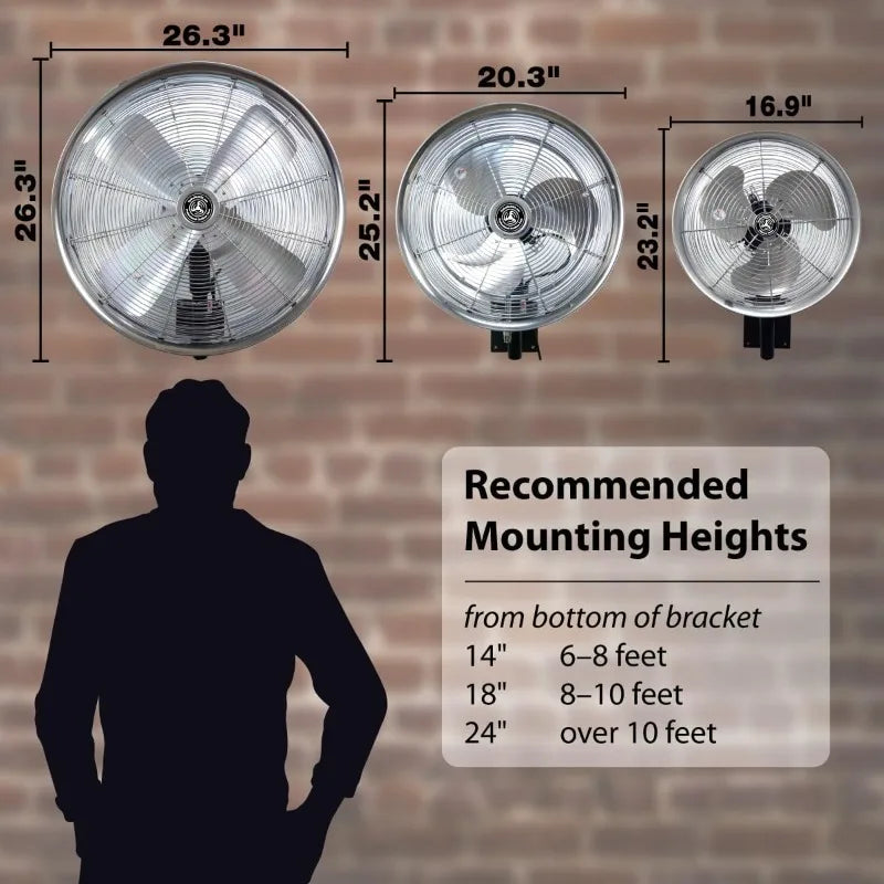 HydroMist Oscillating Wall Mounted Outdoor-Rated Fan, 3-Speed Control on Cord, Alum Fan Blade, Mounting Bracket