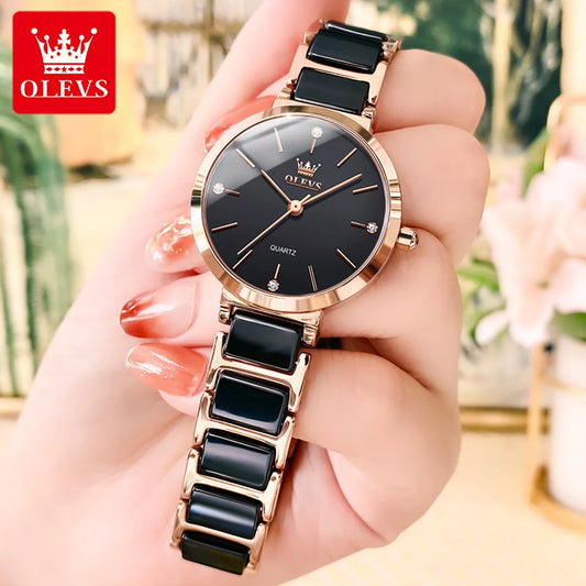 OLEVS Fashion Elegant Watch for Women Japanese Movement Ceramics Strap Luxury Ladies Bracelet Quartz Watches Gifts Reloj Mujer