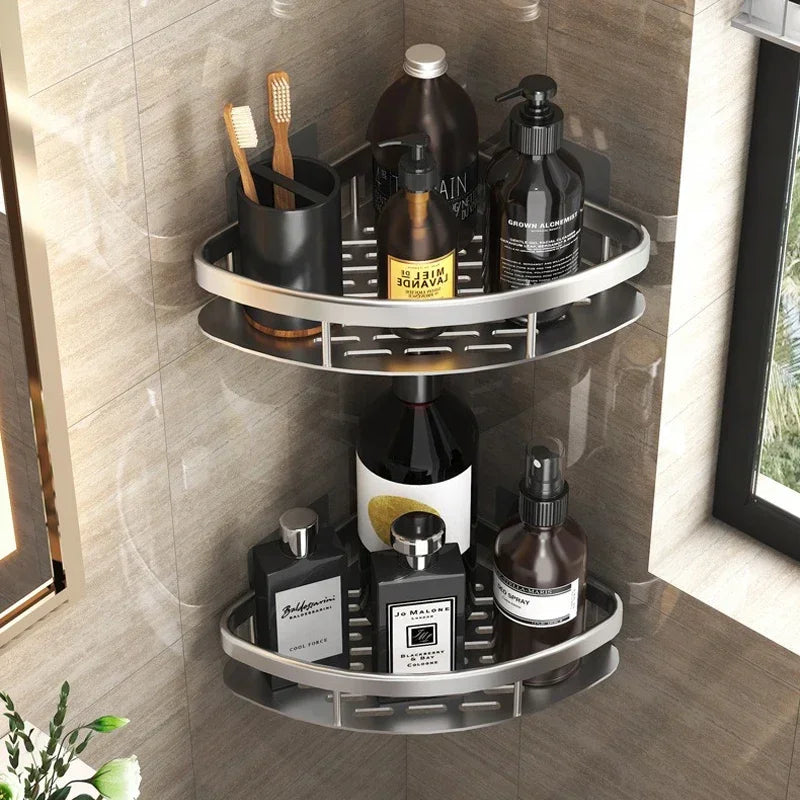 Bathroom Shelf Makeup Storage Organizer Aluminum Alloy Shampoo Rack Shower Shelf Bathroom Accessories No Drill Wall Shelf
