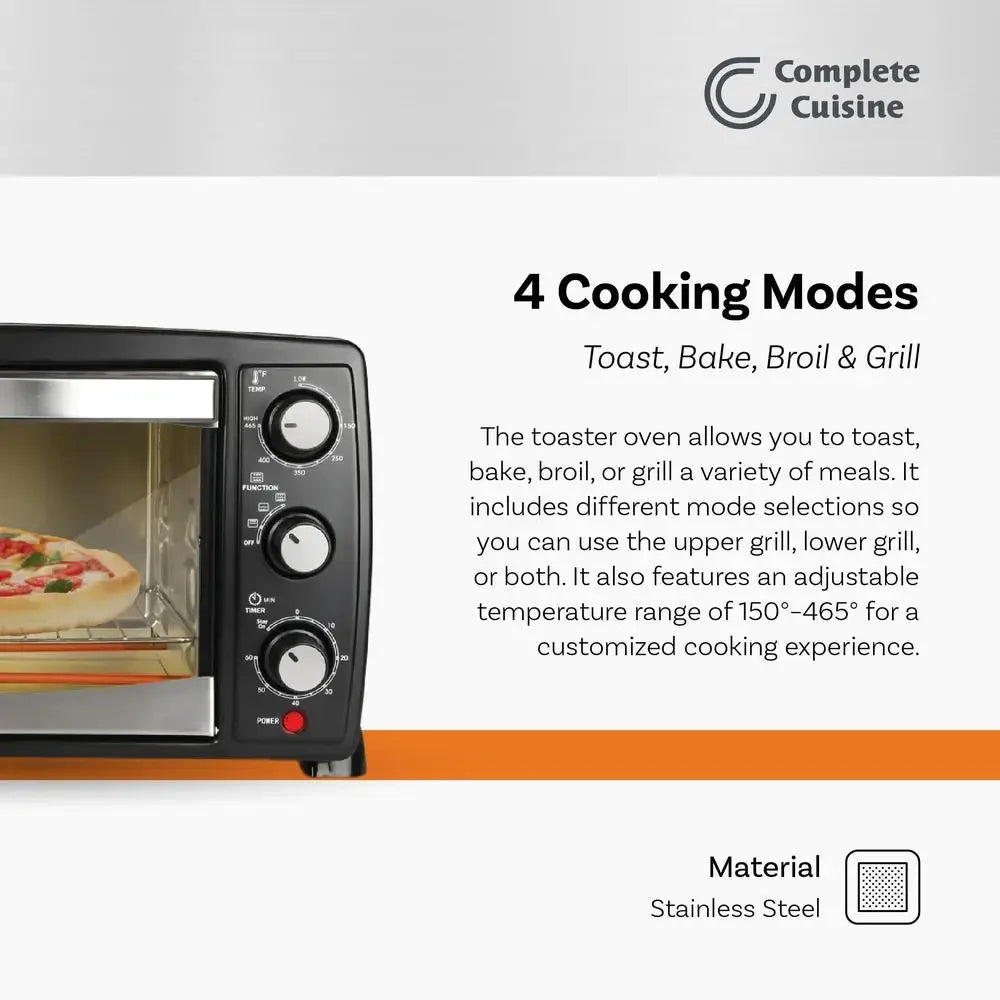 20L Toaster Oven Electric Baking Broiling Grill 4 Cooking Modes 6 Slices Toast 10inch Pizza Stainless Steel Easy Clean Timer