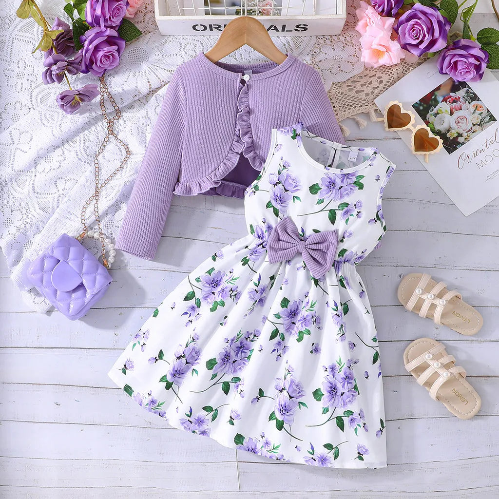 Kid Girl 2-8Years old Long Sleeve Coat Floral Princess Dresses Outfit Toddler Infant Clothing Set Fashion Kids Wear