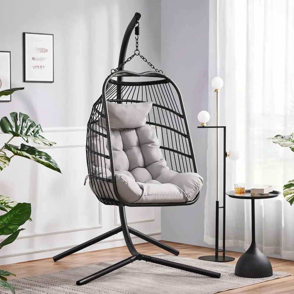 Garden Patio Swing Chair, Indoor/Outdoor Hanging Hammock with Cushion & Cover, Sturdy Steel Frame, Capacity 159 kg