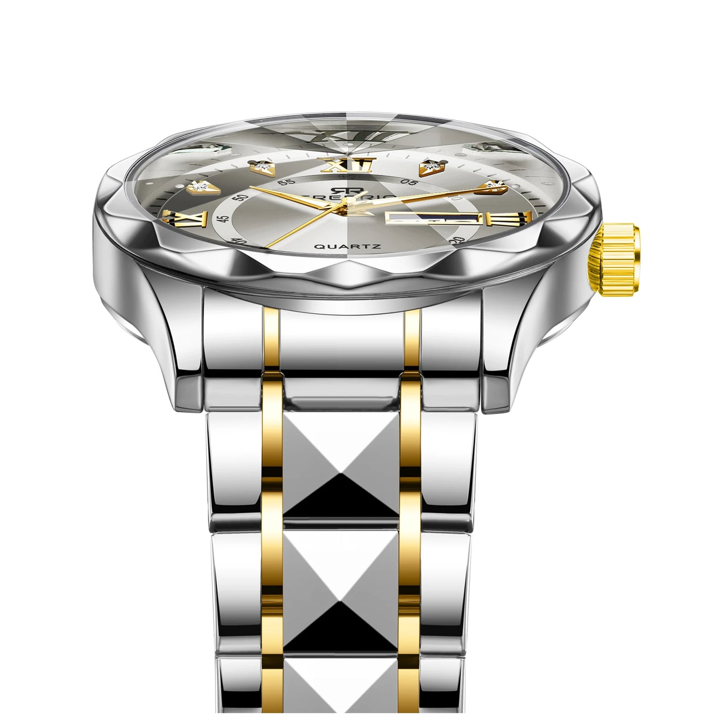 CREDRIO Men's Watches    Men's Rhinestone Luxury Luminous Waterproof Dual Calendar Week Quartz Movement Fashion Business Watch