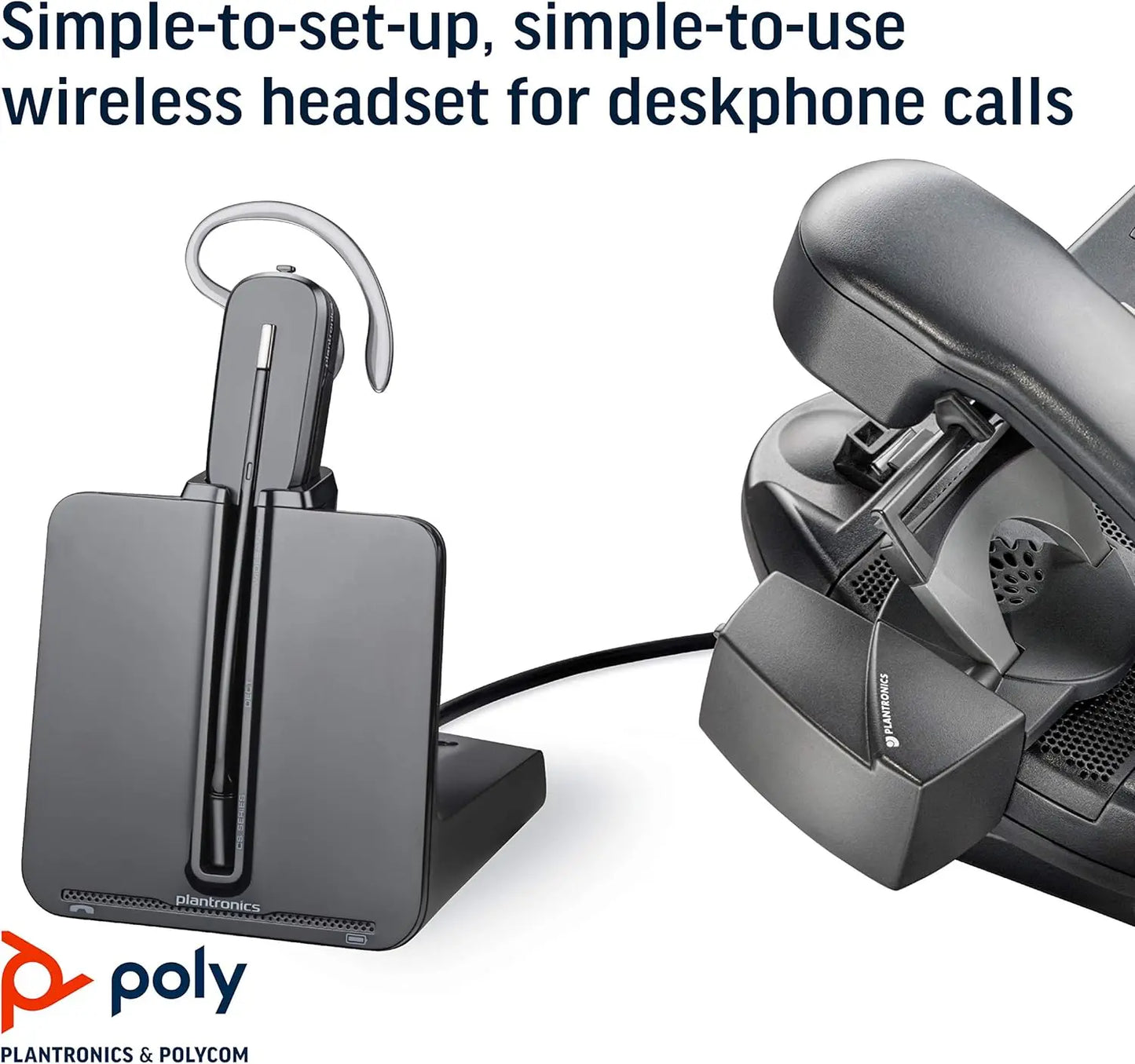 Wireless DECT Headset with Lifter, Single Ear Mono Convertible (3 Styles), Connects to Desk Phone, Noise Canceling Mic