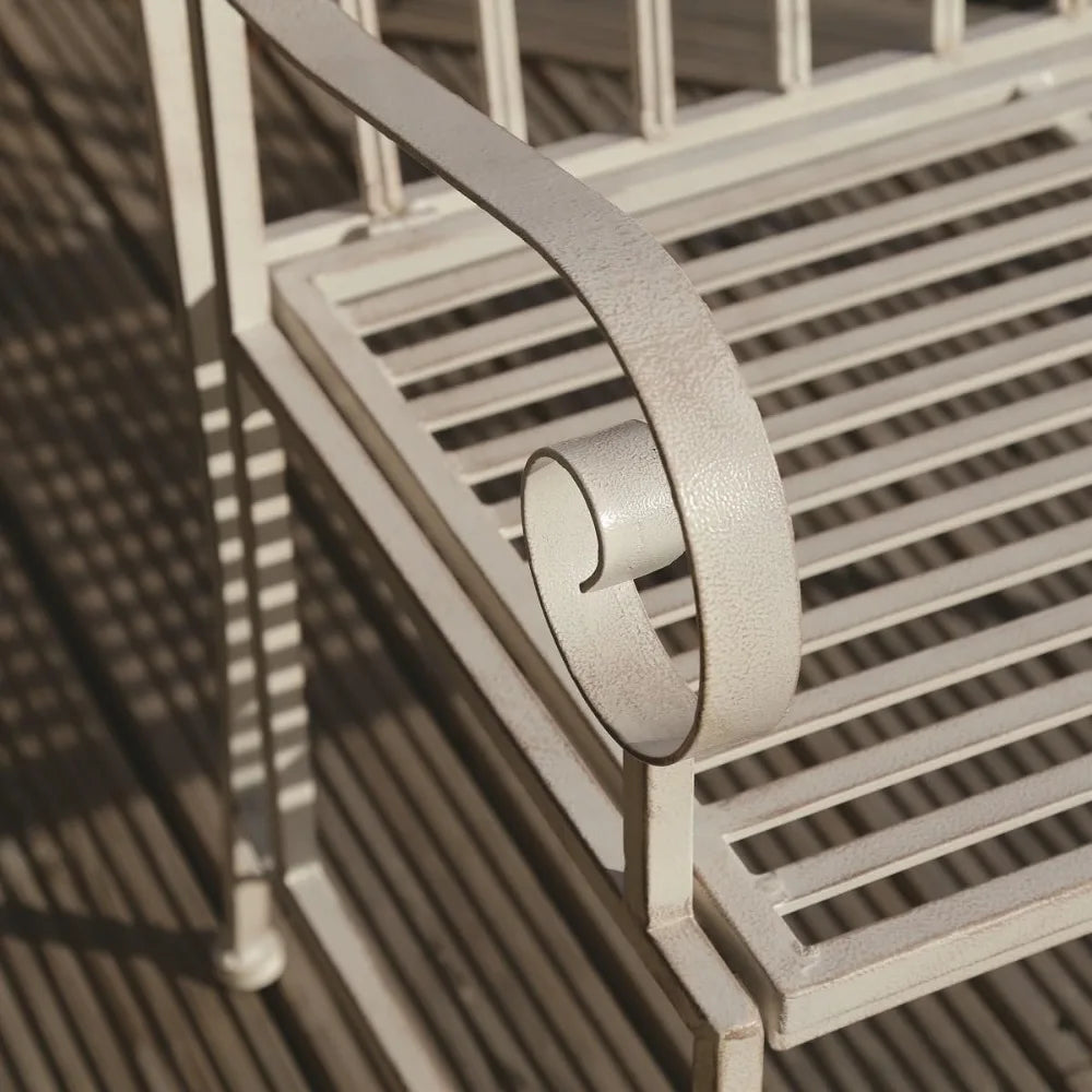 2 Seater Wrought Iron Bench Metal Outdoor Garden Patio Seat In Antique White
