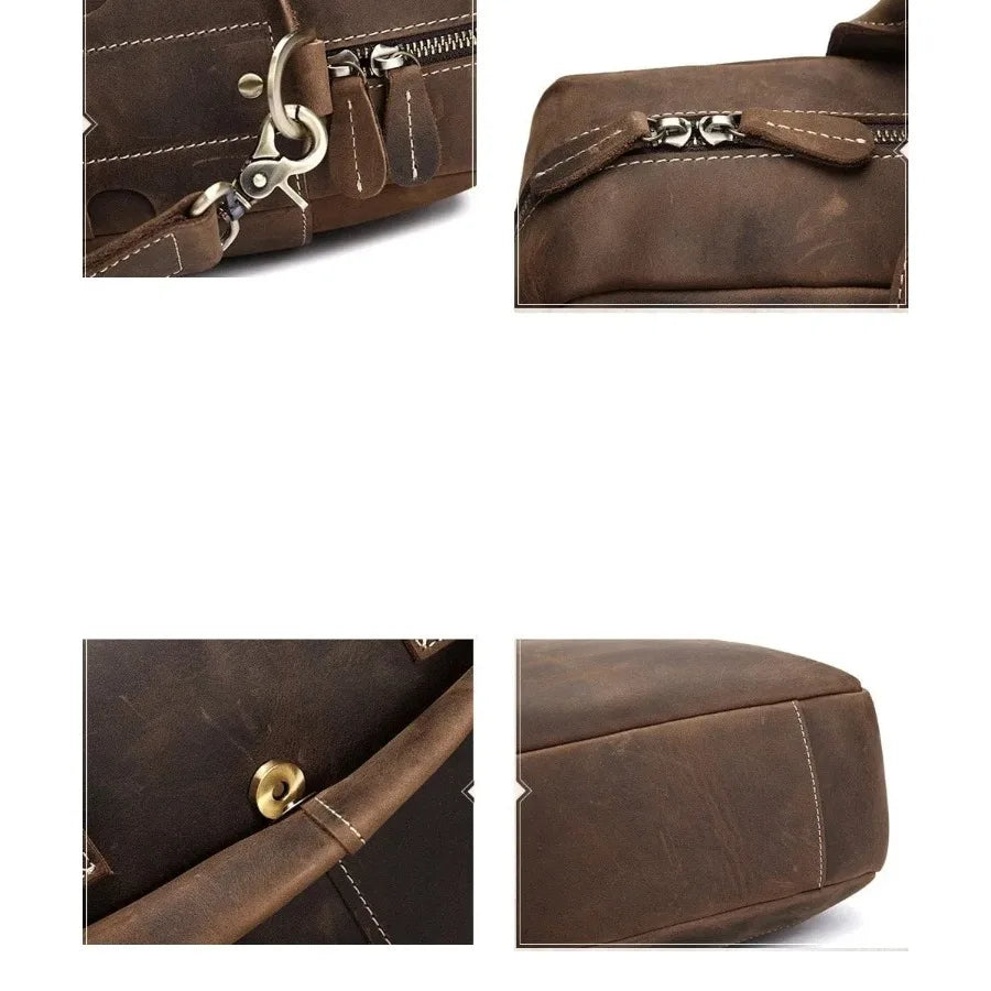 Vintage Leather Messenger Bag for Business Travel - Handcrafted Briefcase