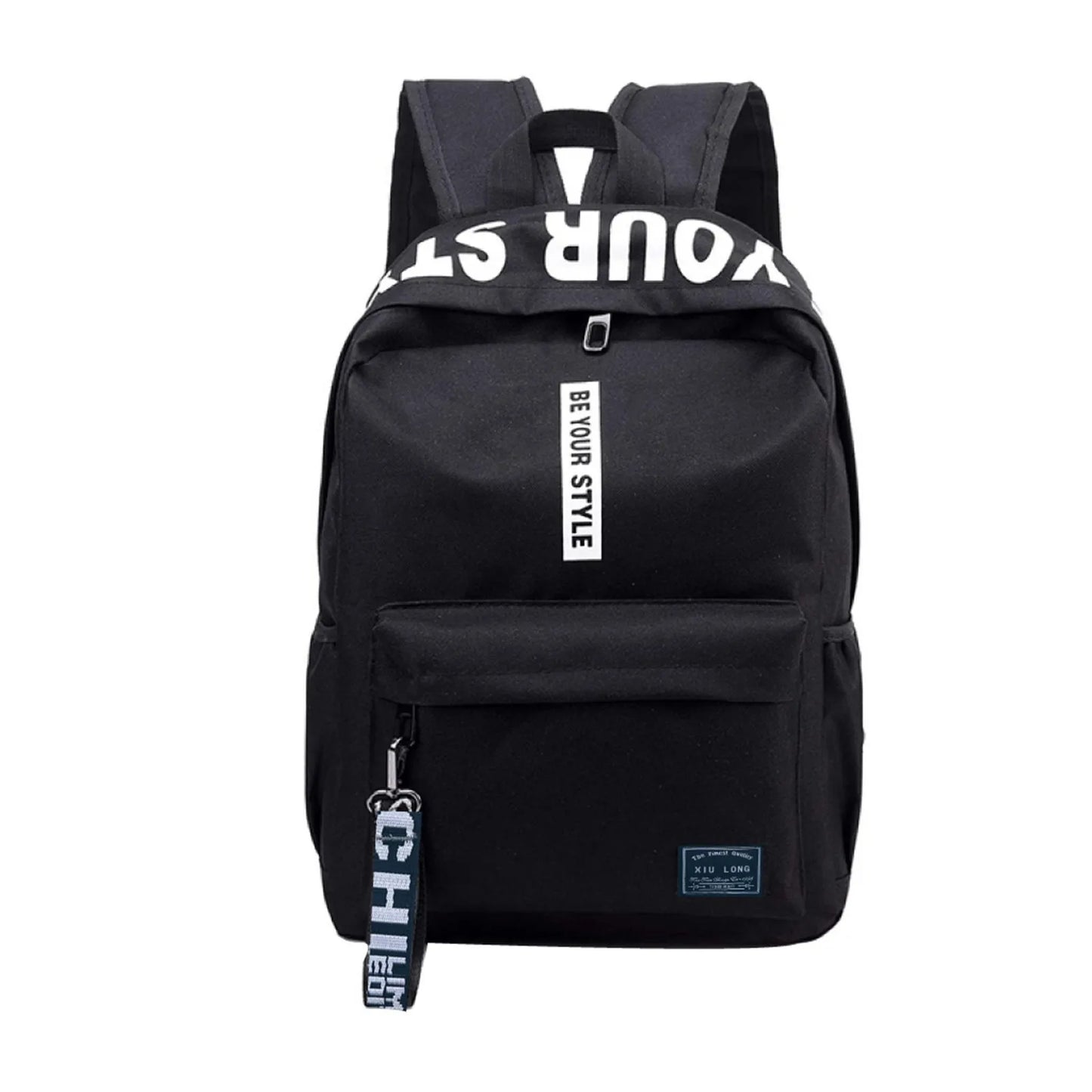 Men School Backpack Black Nylon Bagpack Anti Theft Rucksack Casual Large Capacity Solid Color Waterproof Nylon Casual Backpack