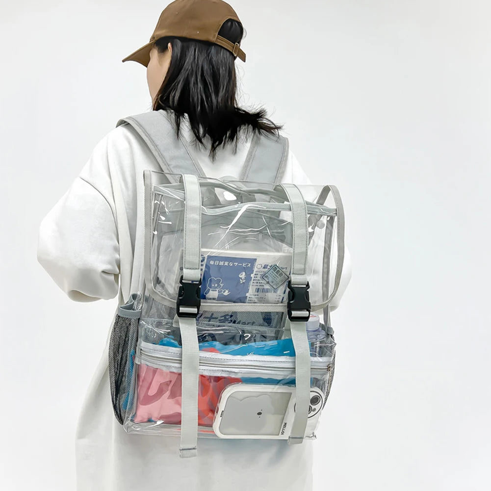 Transparent PVC Laptop Backpack Waterproof Casual Book Bags Large Capacity Simple Portable See Through Solid Clear for Women Men