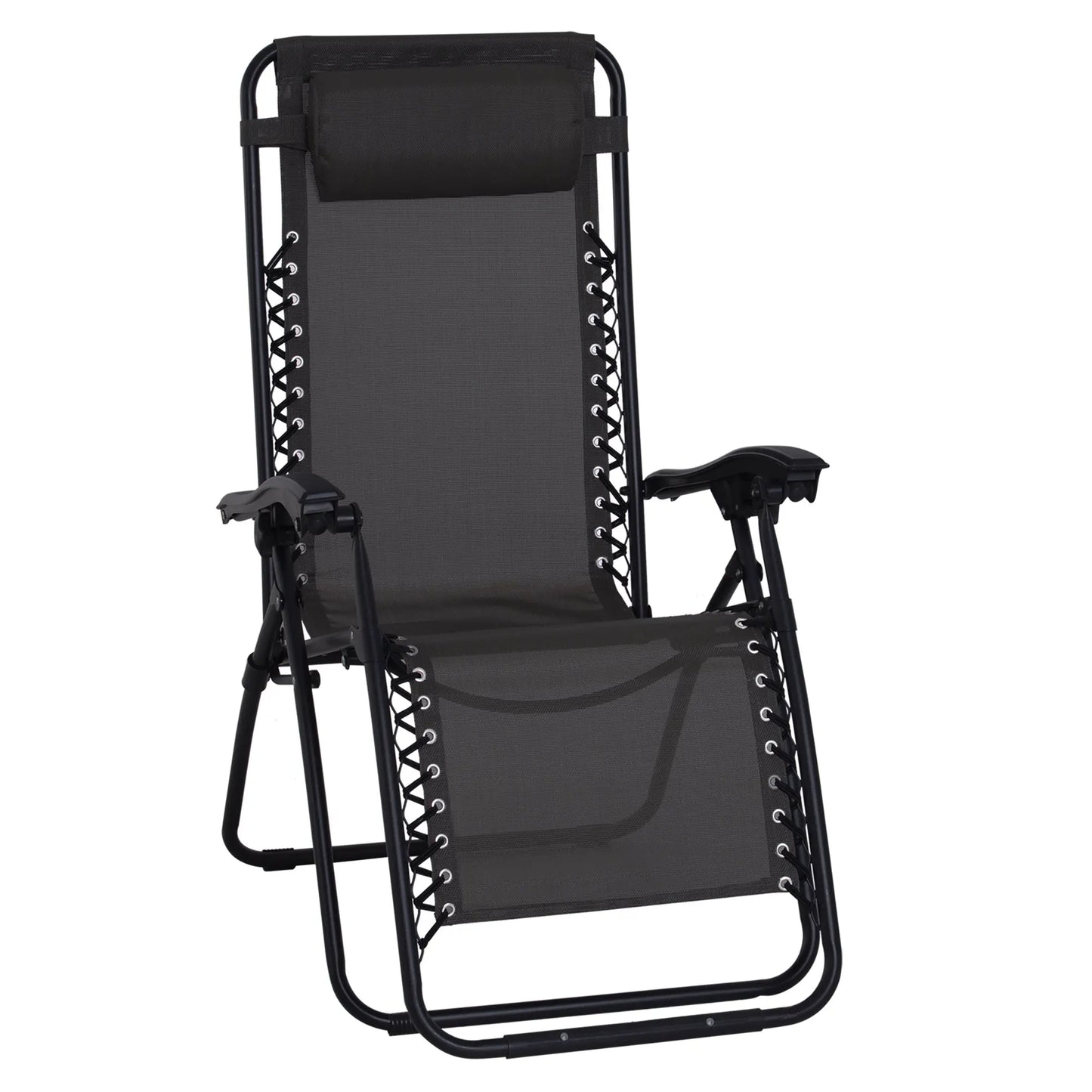 Outsunny Zero Gravity Chair Metal Frame Texteline Armchair Outdoor Folding and Reclining Sun Lounger , Black