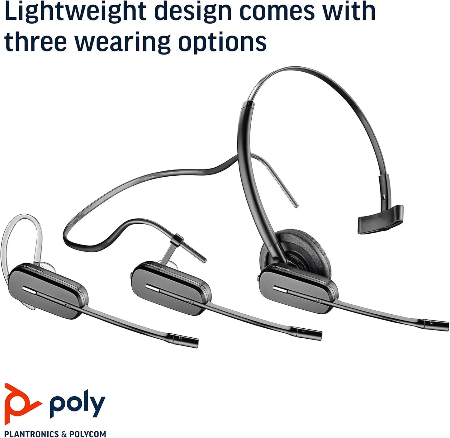 Wireless DECT Headset with Lifter, Single Ear Mono Convertible (3 Styles), Connects to Desk Phone, Noise Canceling Mic