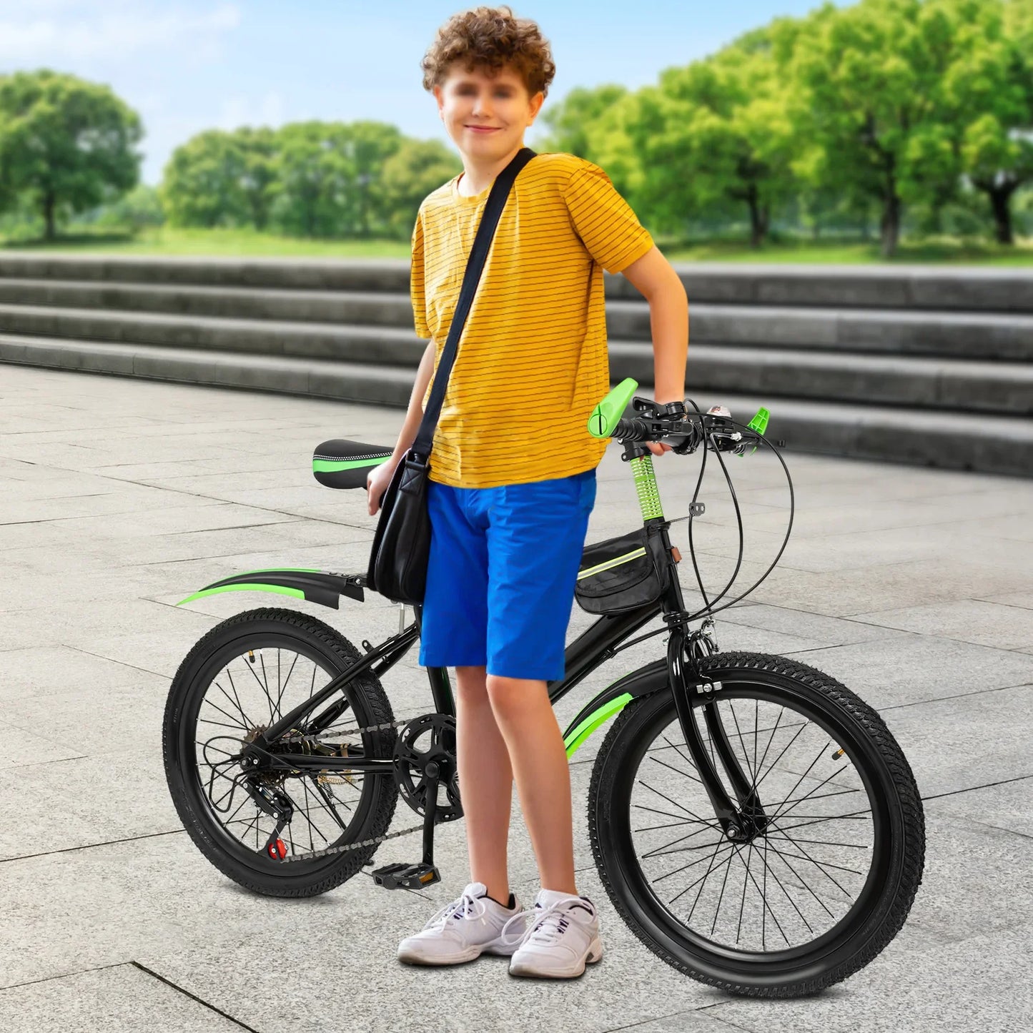 20 Inch Mountain Bike 7 Speeds Unisex Kids Bicycle Dual-Disc Brakes Height Adjustable MTB Boys Girls Bike with Kettle & Mudguard