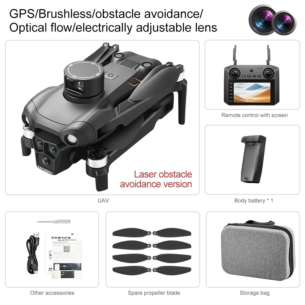 New U33MAX RC Drone Screen Gps 4K Professinal with Wide Angle Triple HD Camera Foldable RC Helicopter Brushless Motor WIFI Drone