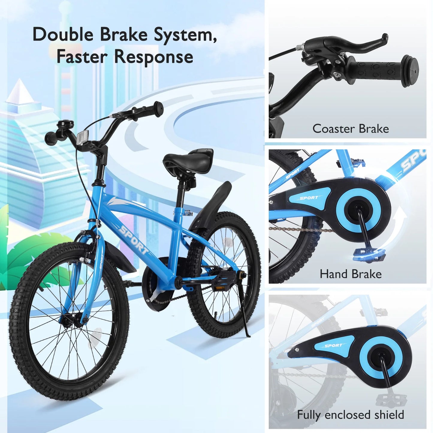 18" Kids Bike Girls and Boys Blue Bicycles with Removable Training Wheels for Age 5-10 Years Old