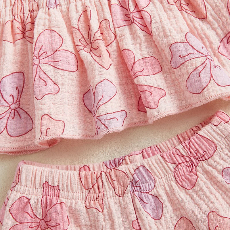 2025-01-02 Lioraitiin Summer Toddler Kid Baby Girl Clothes Set Sleeveless Lacing Strap Camisole Elastic Waistband Pants Outfits