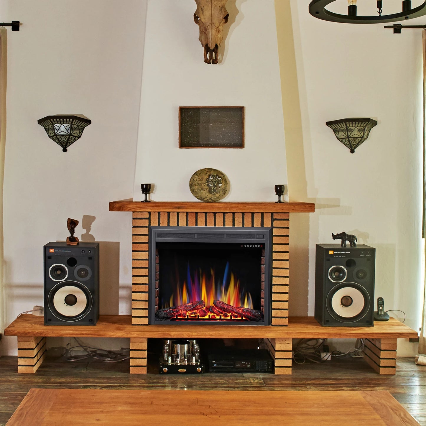 39" Electric fireplace inserts, freestanding and built-in heaters, remote control, individual flame control,750W&1500W