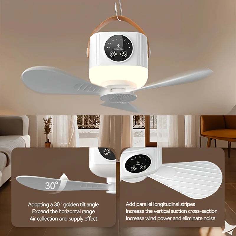 Ceiling Fan Portable Camping Tent Ceiling Canopy Fan,USB Rechargeable Wireless Fan Air Circulators with LED Remote Ambient Light