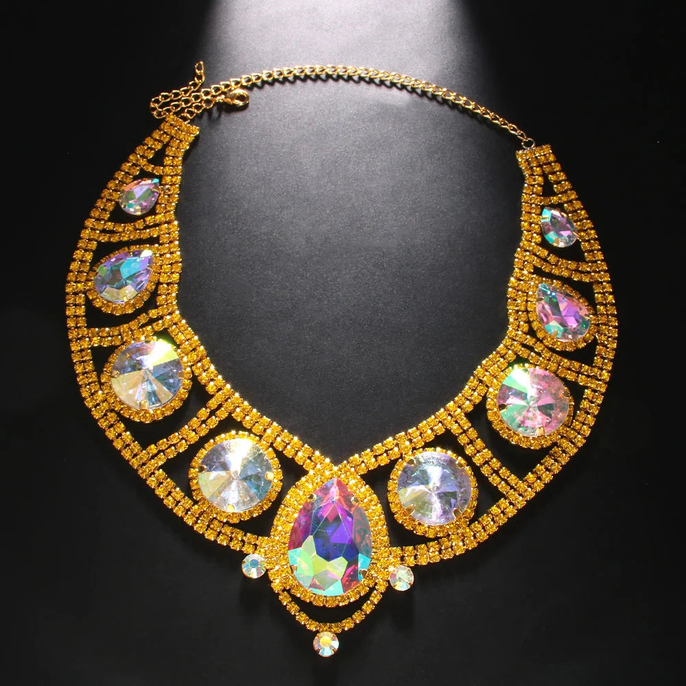 New Yellow Wedding Set Jewelry Brider In India For Women Necklace Earrings Bracelet Set Bridal Accessories Luxury Ladies Banquet