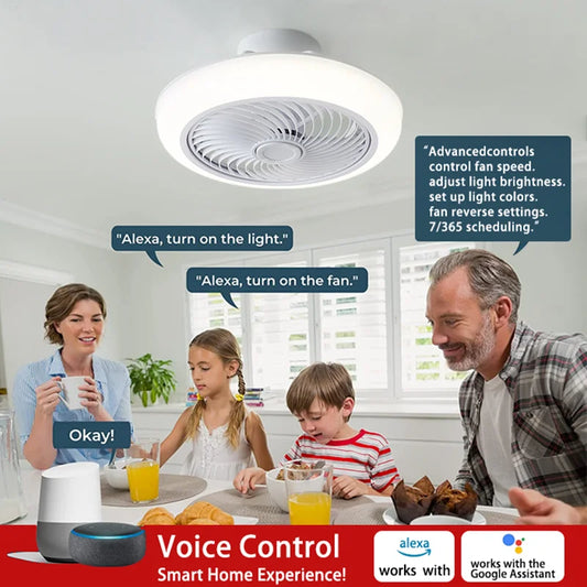 Round  Ceiling Fan  Living Room Enclosed Ceiling Fan with Remote Control Adjustable  Ceiling Fan with Lights