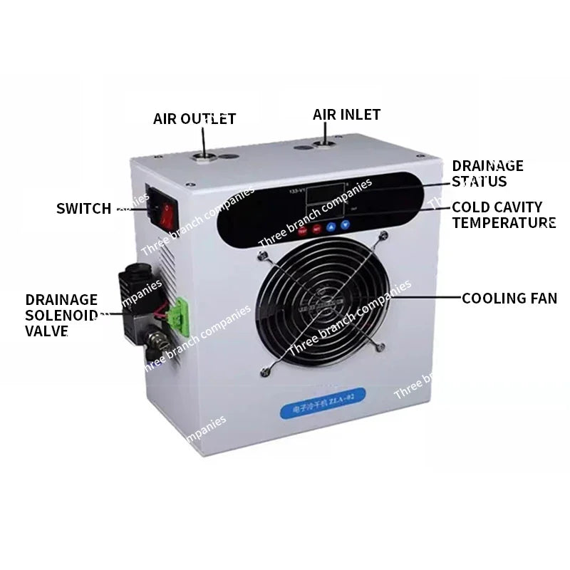 120L/min Gas Dryer Air Compressor Refrigerated Compressed Air Drying Water Removal Filter Automatic Drainage Small Cold Dryer