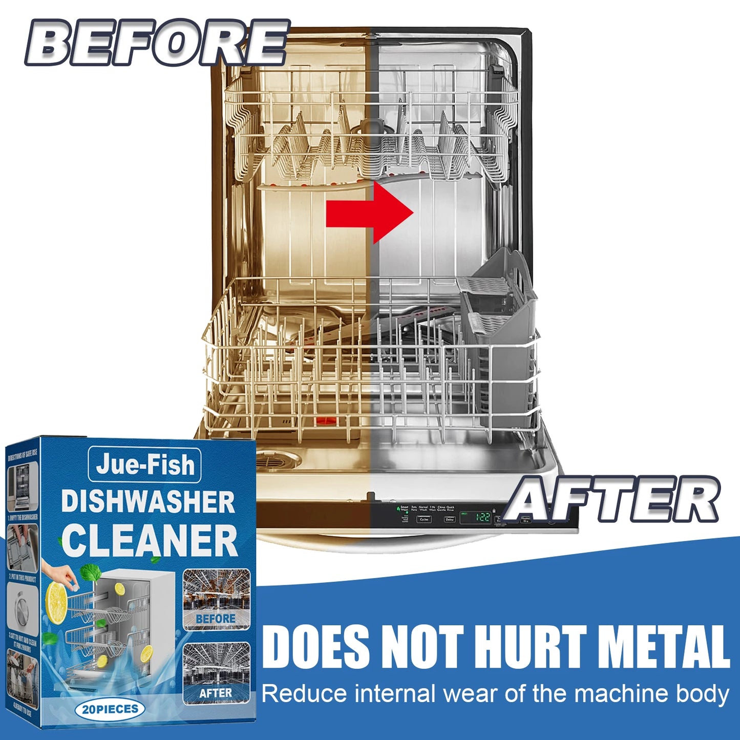 Dishwasher cleaning tablets; Built-in drawer dishwasher specific degreasing cleaning tablets