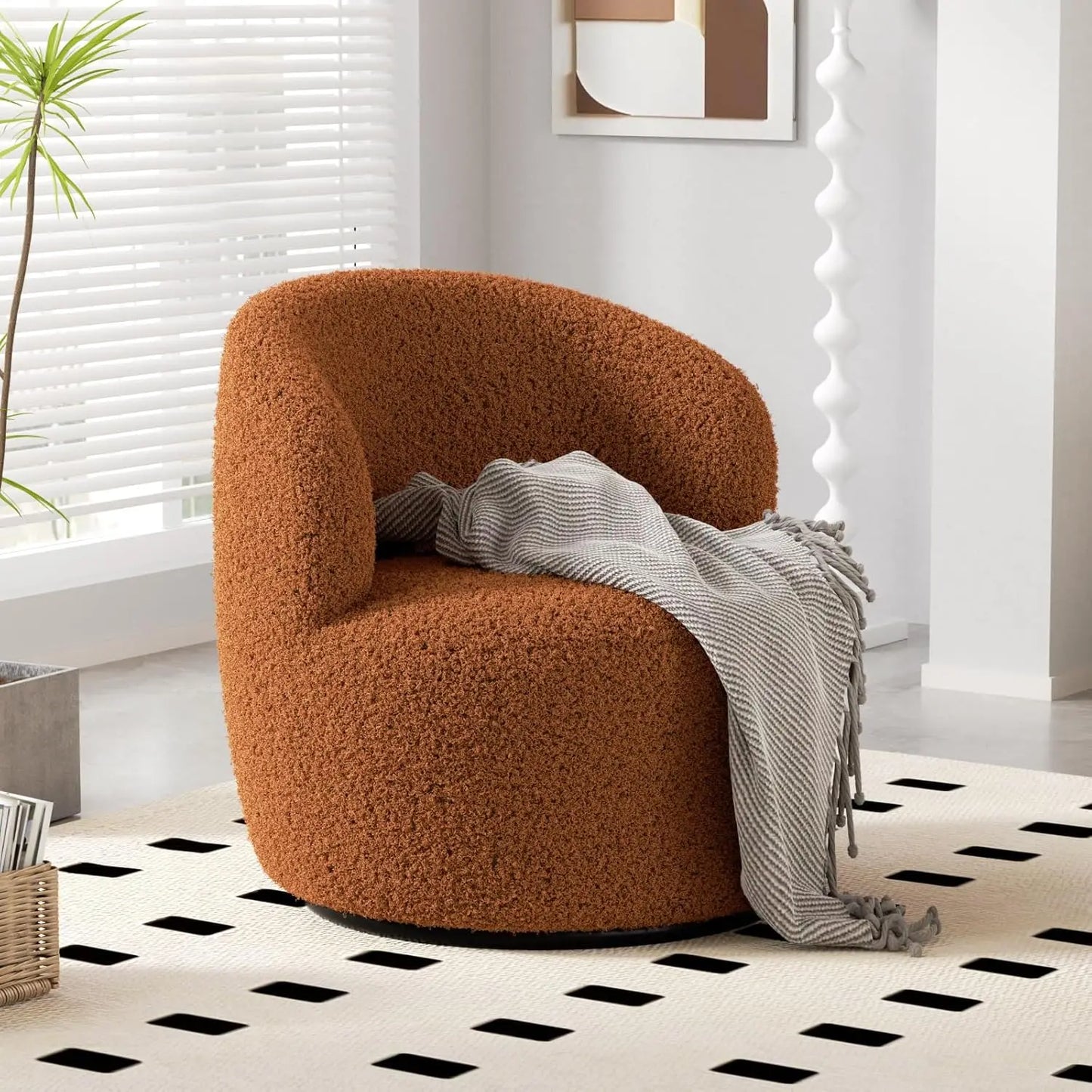 Vabches Swivel Accent Chair Furry Sherpa Chair with Soft Padded Armrest Small Barrel Chairs Comfy Modern Chair for Living Room