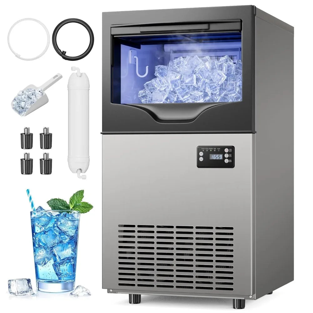 Commercial Ice Maker Machine,Storage Bin, Under Counter Nugget Ice Maker Wide, Ice Ready for Home Bars and Restaurants
