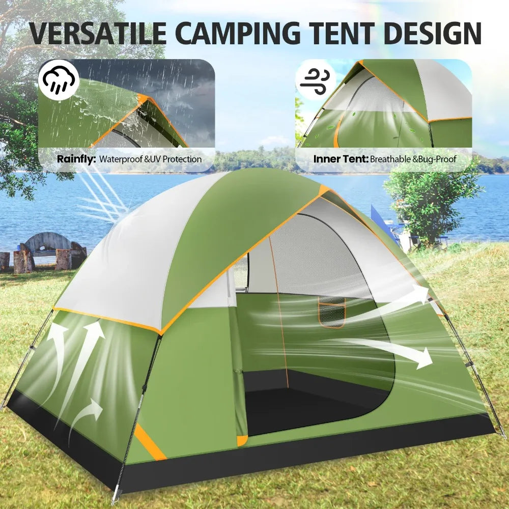 4 Person Tent for Camping with Waterproof Rainfly,Windproof Instant Family Dome Camping Tent with Mesh Door & Ventilation Window