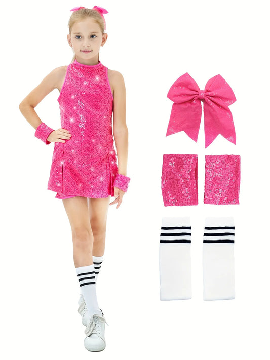 Jazz sequin dance costume girl modern dance performance costume 5pcs/set Kid hip hop sequin cheerleading Campus Party
