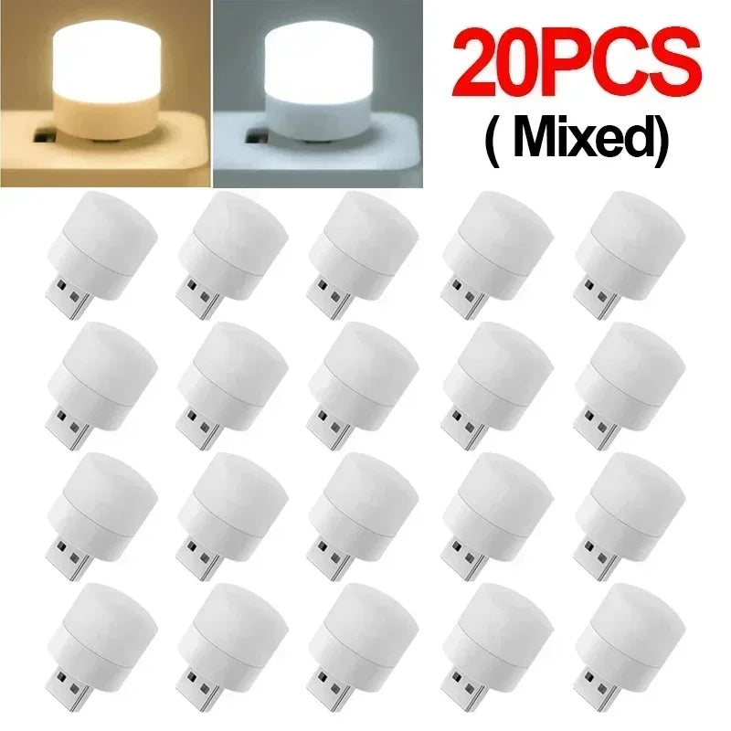 1-50pcs Mini USB Night Lights Warm White Eye Protection Book Reading Light PC Mobile Power USB Plug LED Charging Lamps Wholesale