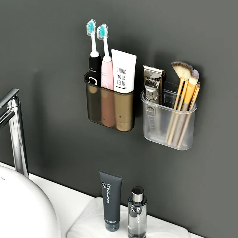 Bathroom Wall Mounted transparent cosmetic storage box Washing table free punching toothbrush toothpaste box debris storage box