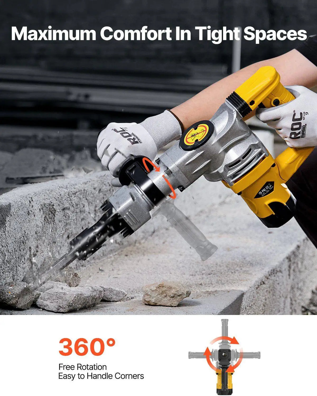 Robust 1400W Electric Jack Hammer Demolition Breaker 19J 2900BPM Twin Chisels Shock Absorbent 360° Handle