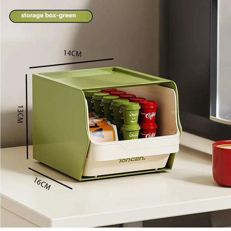 Household storage box storage snack rack can be stacked office pantry multi-functional coffee tea bag storage rack