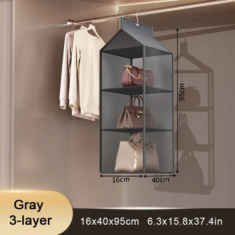 Wardrobe Closet Transparent Storage Bag Hanging Handbag Organizer Underwear Bra Organizer Storage Washable