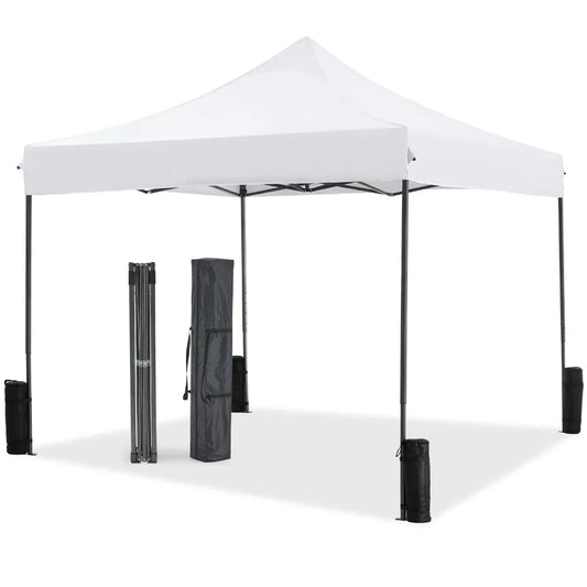 10x10 FT Pop Up Canopy Tent with Slant Legs and Carrying Bag, Easy Setup Outdoor Shelter for Patio, Garden, Beach, Bright White